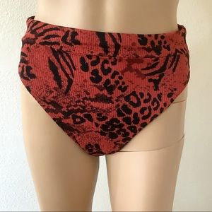 XHILARATION Juniors RED animal HIGH LEG HIGH WAIST BIKINI BOTTOM, Ribbed,